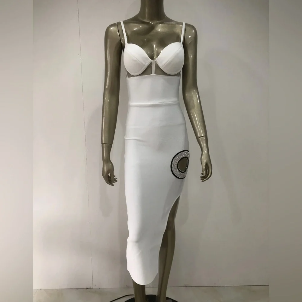 24/hr sale💗Josephine Blanc luxury runway couture bodycon white dress rhinestone - Picture 5 of 9